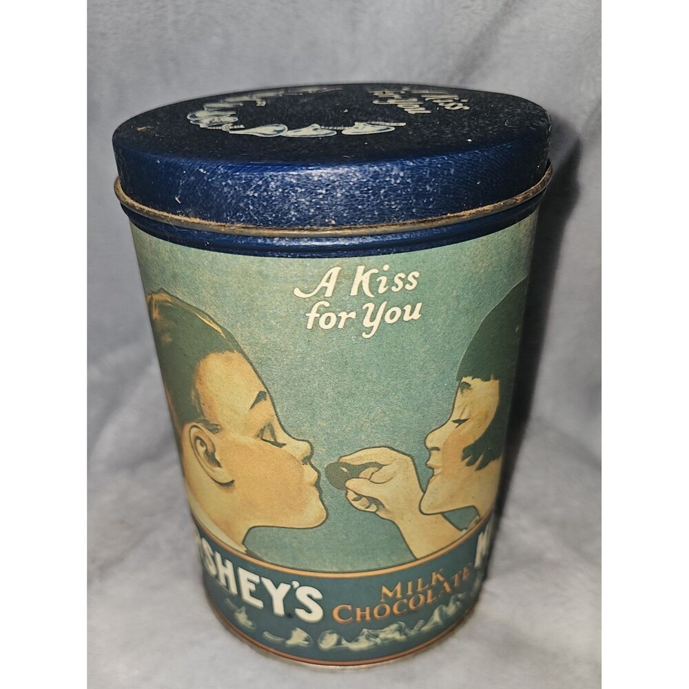 Vintage 1980 Hershey's Kisses Milk Chocolate Tin Can "A Kiss For You"